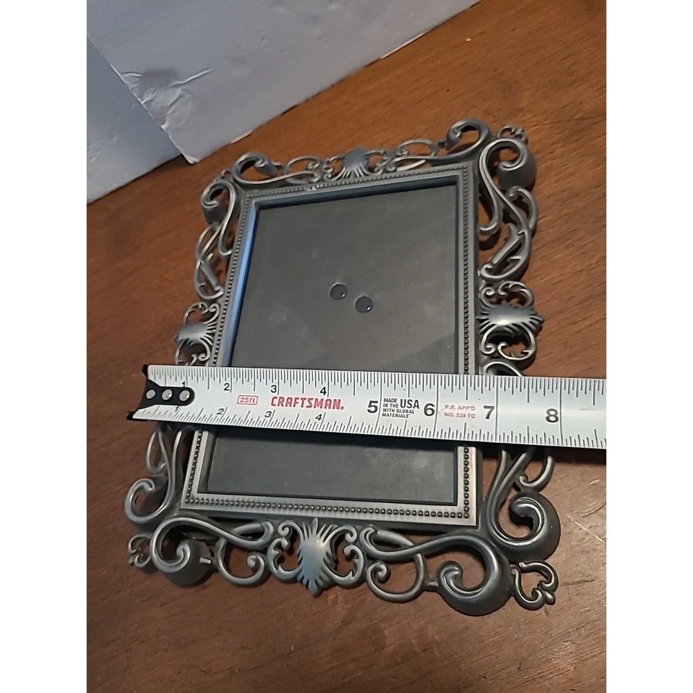 Vintage 5x7 Ornate Filigree Pewter Frame Stands‎ On Own Silver